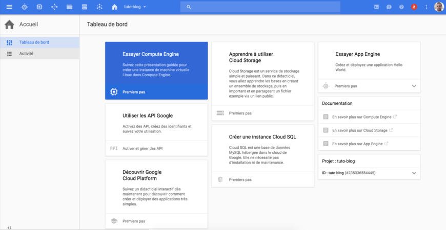 Création du projet - Google Cloud Platform