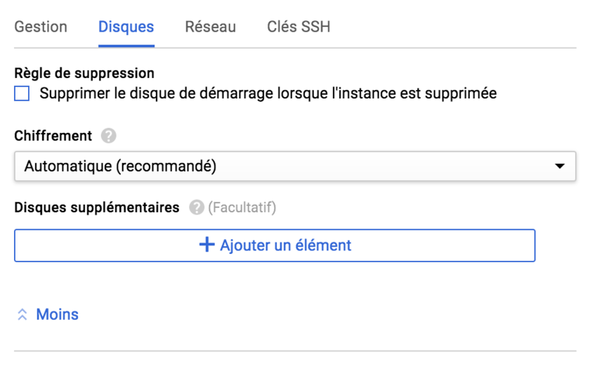 Suppression du disque - Google Cloud Platform