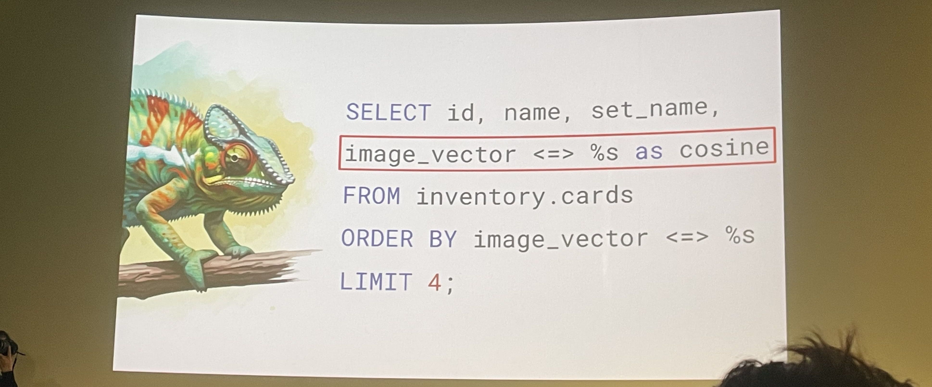 Slide montrant la requête pour comparer des vecteurs