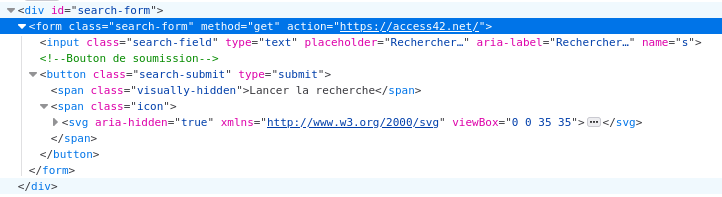 Structure HTML inspectée de la barre de recherche d’Access42