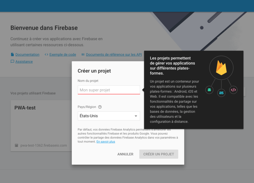 Firebase - créer un projet