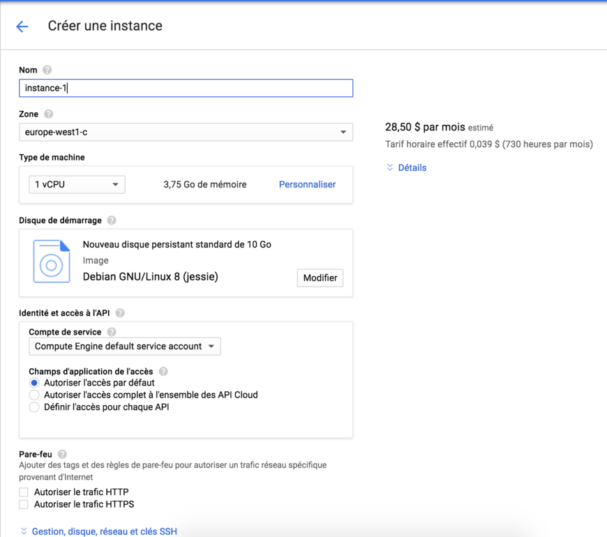 Créer une instance - Google Cloud Platform