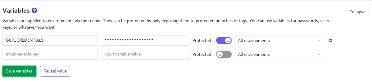 Gitlab - CI/CD Settings - Variables