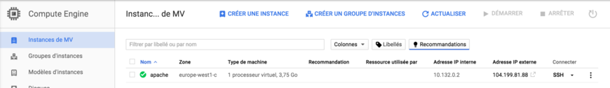 Instance de VM - Google Cloud Platform